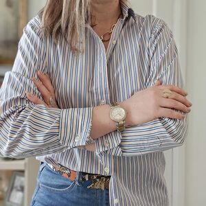 Ralph Lauren Blue and White Striped Casual Button Down Shirt